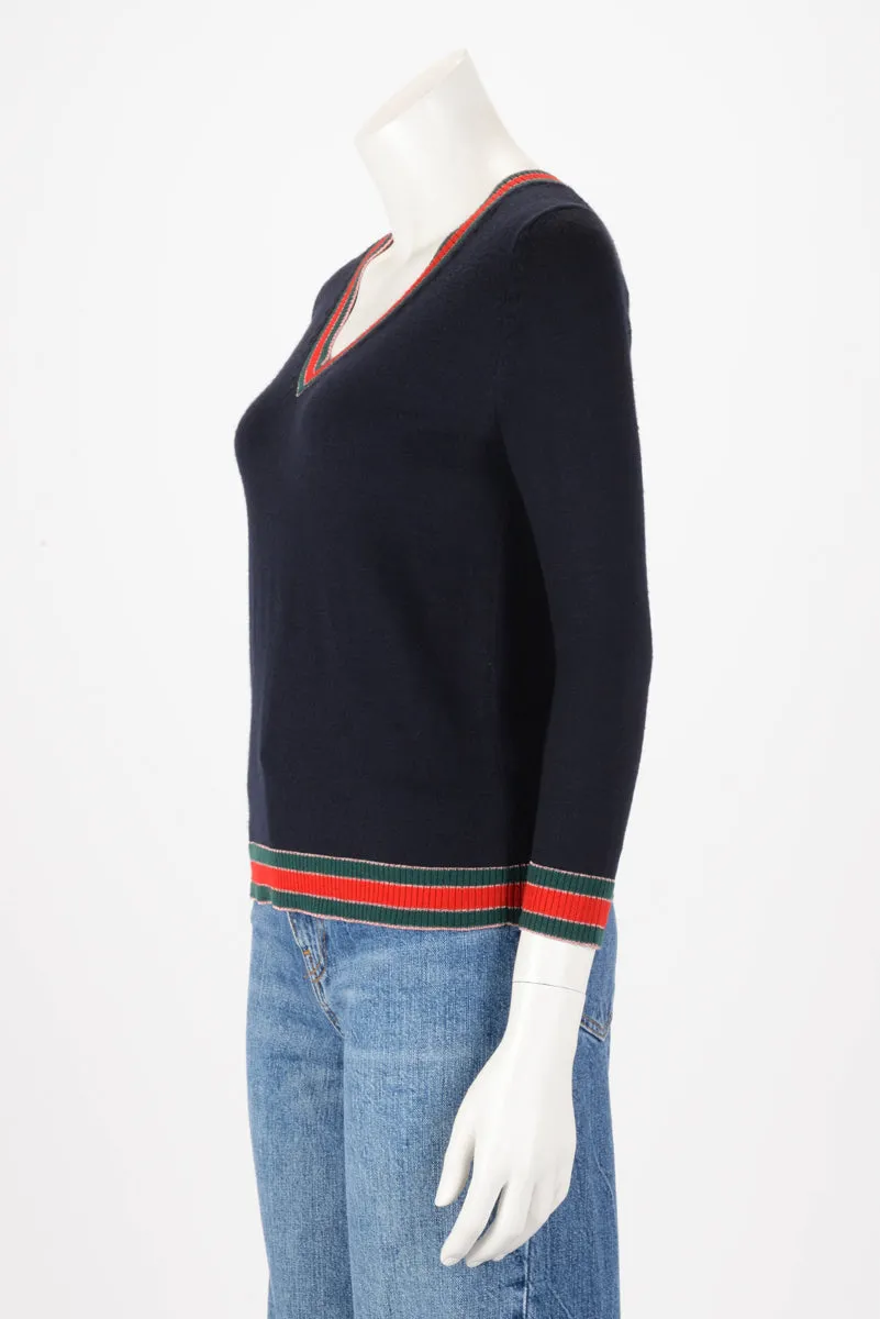 Gucci Navy Wool Web Detail Sweater S