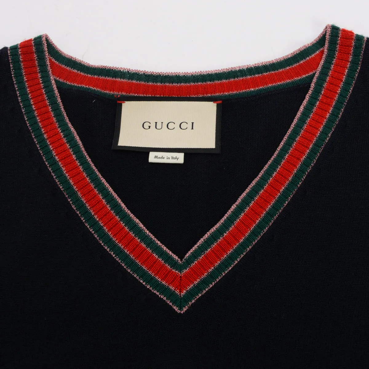 Gucci Navy Wool Web Detail Sweater S