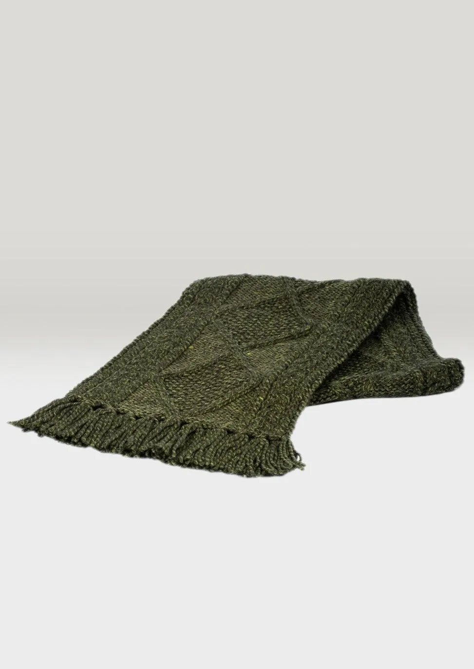 Hand Knit Aran Scarf | Green