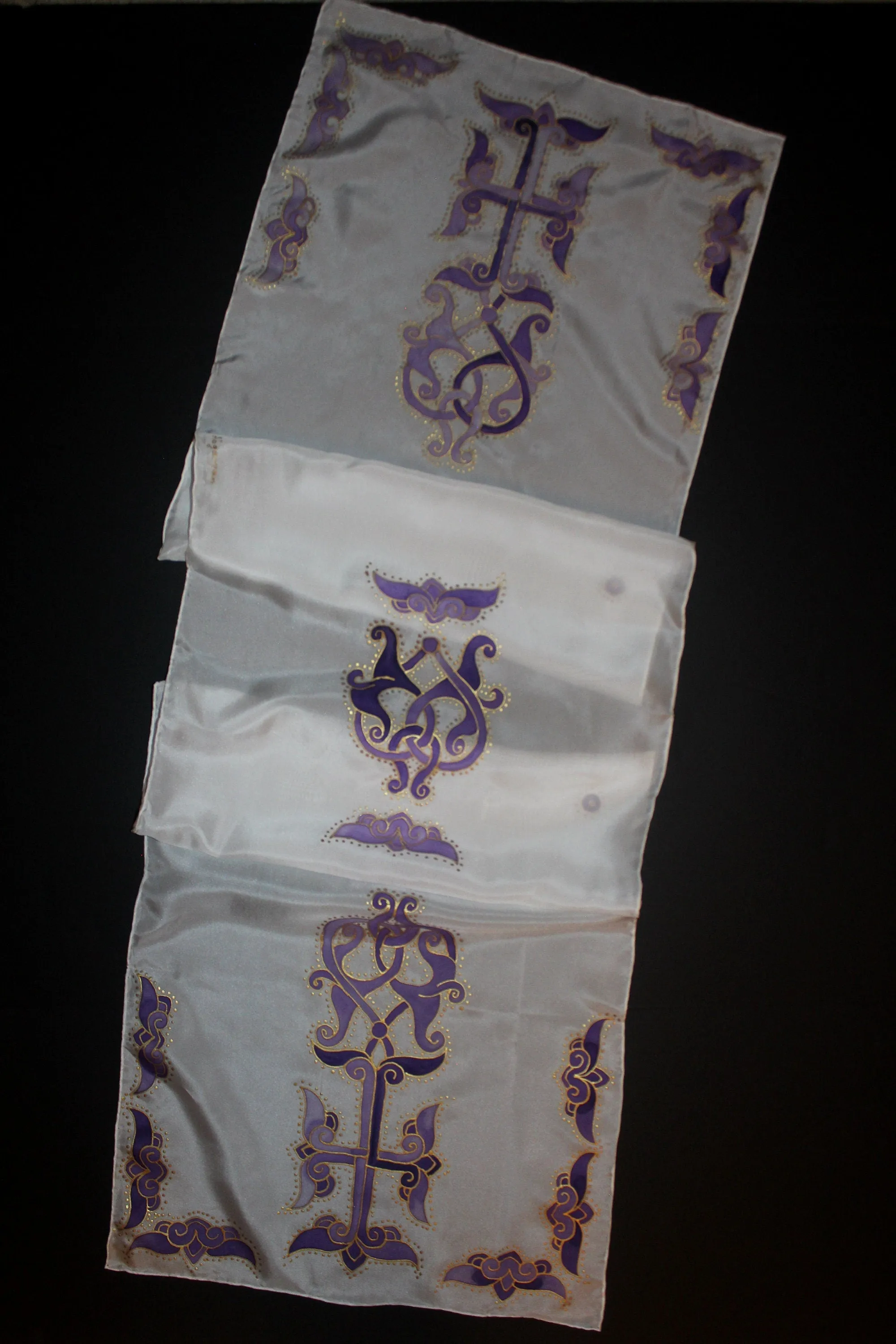 Hand painted cross silk scarf, Armenian cross, baptizing scarf