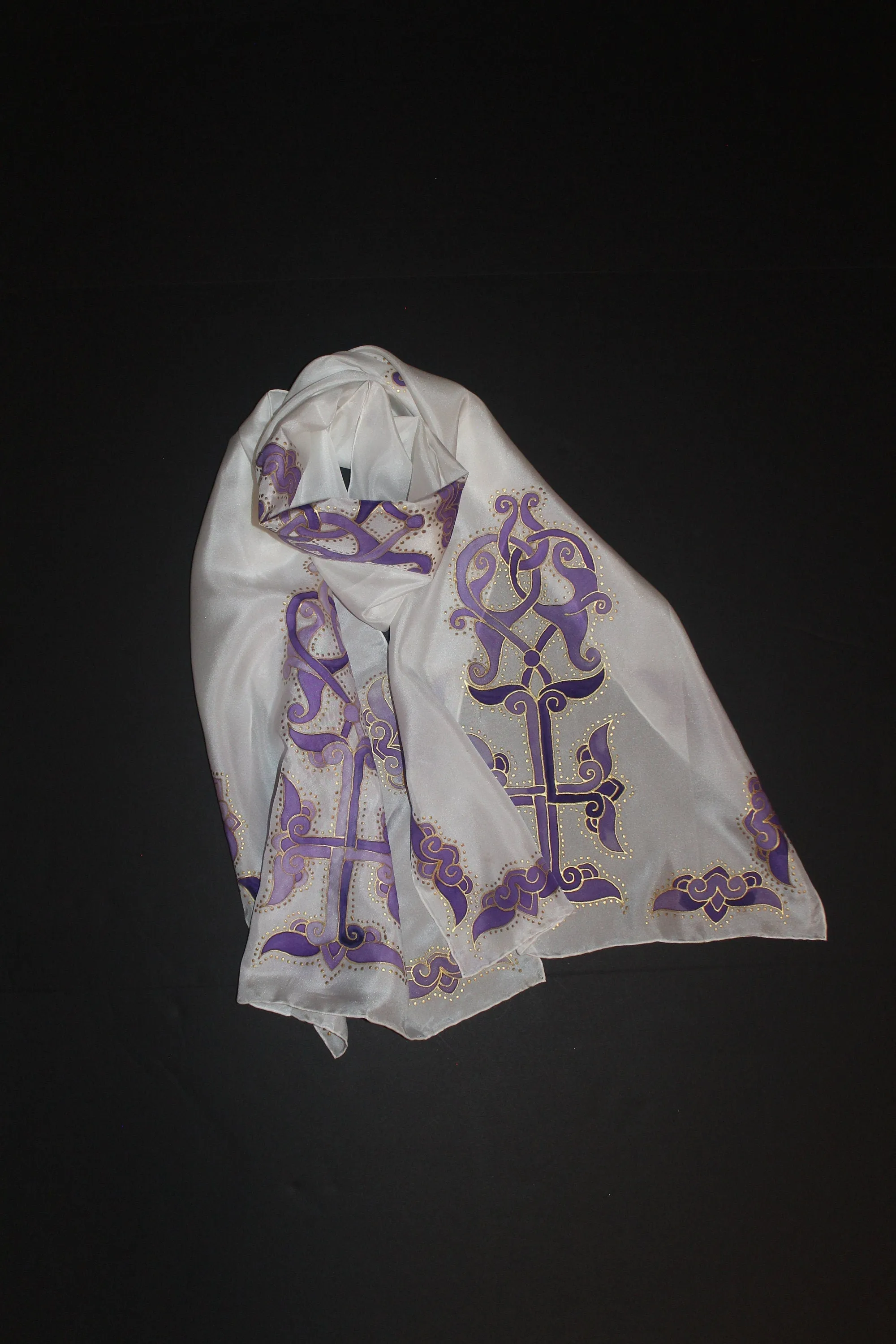 Hand painted cross silk scarf, Armenian cross, baptizing scarf