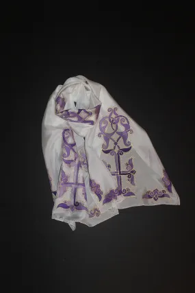 Hand painted cross silk scarf, Armenian cross, baptizing scarf