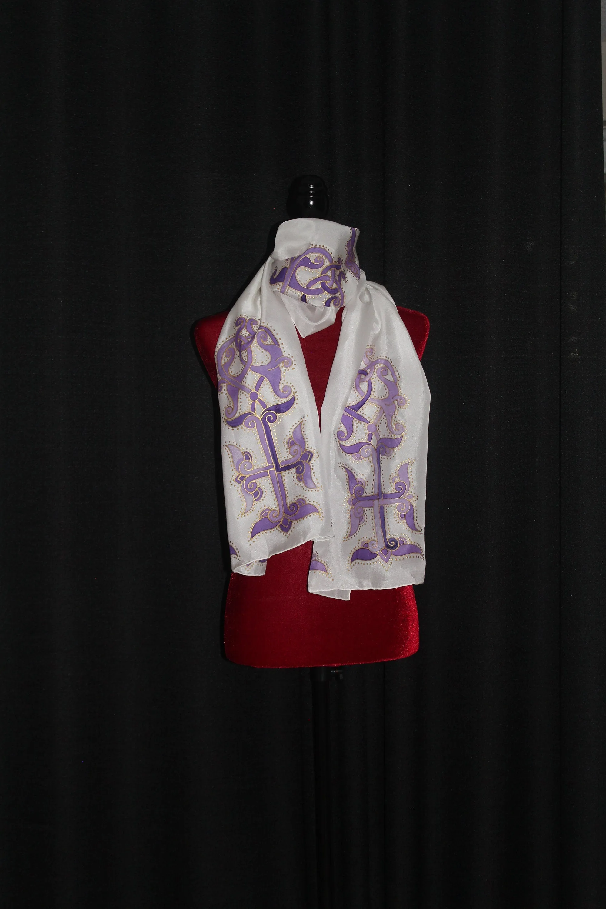 Hand painted cross silk scarf, Armenian cross, baptizing scarf