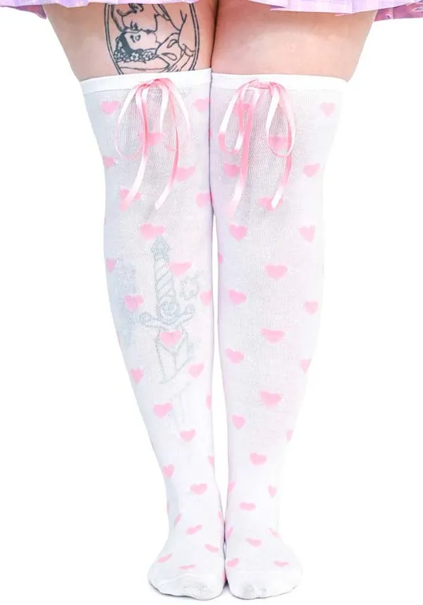 Heavenly Heart [White/Pink] | OVER KNEE SOCKS