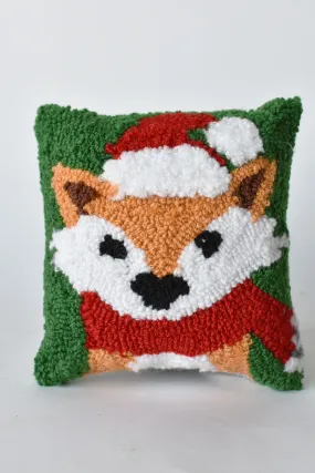 Holiday Fox Hooked Pillow