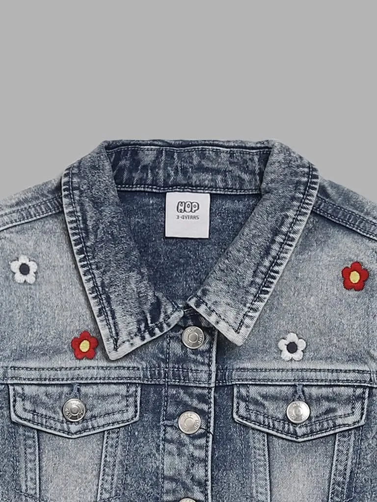 HOP Kids Embroidered Blue Denim Jacket