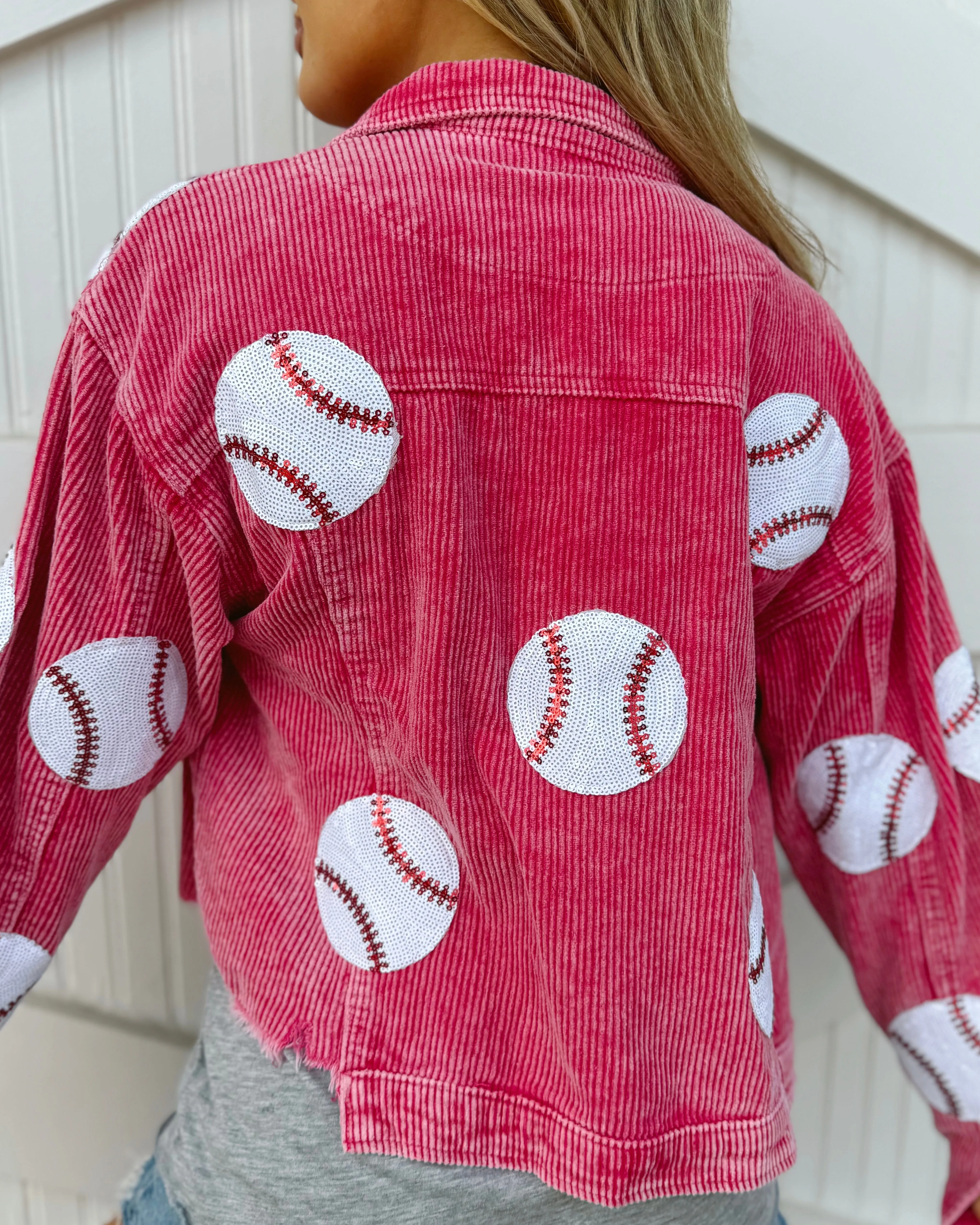 Hot Pink Corduroy Sequin BASEBALL Jacket