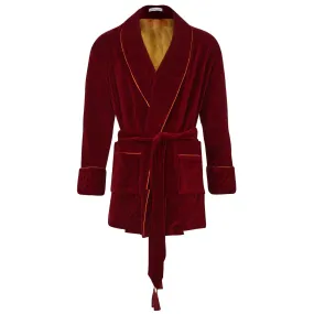 Howard Cotton Short Velvet Smoking Jacket in Burgundy