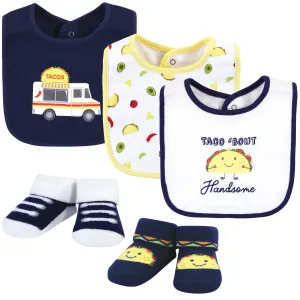 Hudson Baby Cotton Bib and Sock Set, Handsome Taco