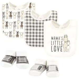 Hudson Baby Cotton Bib and Sock Set, Little Love Lama