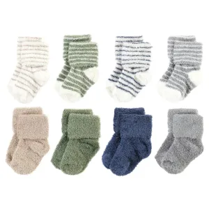 Hudson Baby Cotton Rich Newborn and Terry Socks, Green Blue Stripe