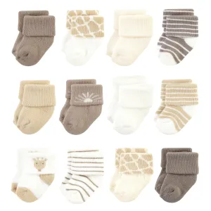 Hudson Baby Cotton Rich Newborn and Terry Socks, Modern Giraffe