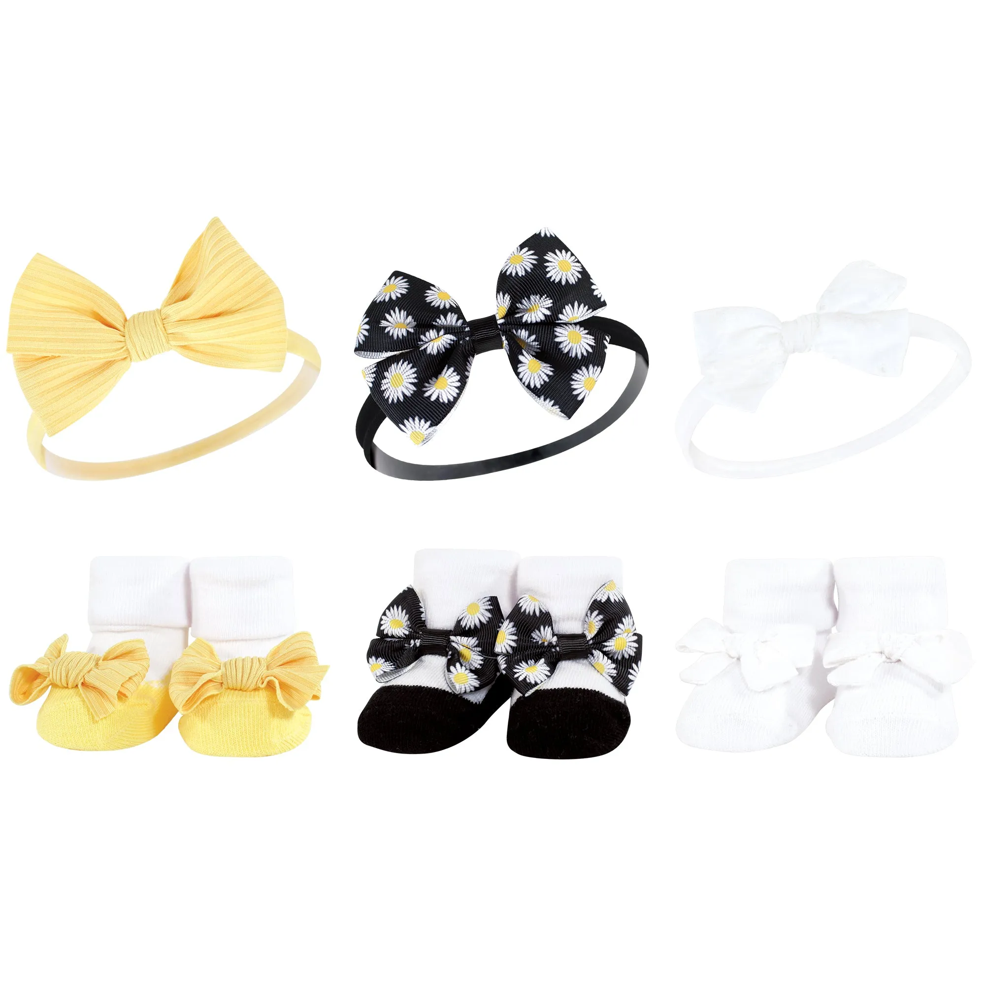 Hudson Baby Headband and Socks Giftset, Black Daisy