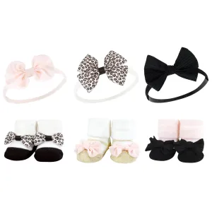 Hudson Baby Headband and Socks Giftset, Light Pink Leopard