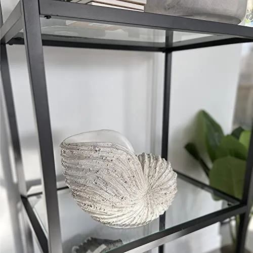 Huey House Nautilus Shell Sculpture - Replica Beach Themed Ocean Decor for Home - Rustic White Resin 10¼" x 6" x 8" Crafted Coastal Seashell Shelf Decor Gift-Boxed