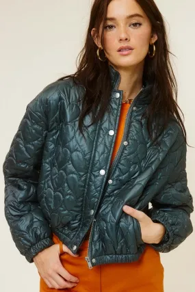 Hunter Green Heart Pattern Lightweight Fashion Jacket