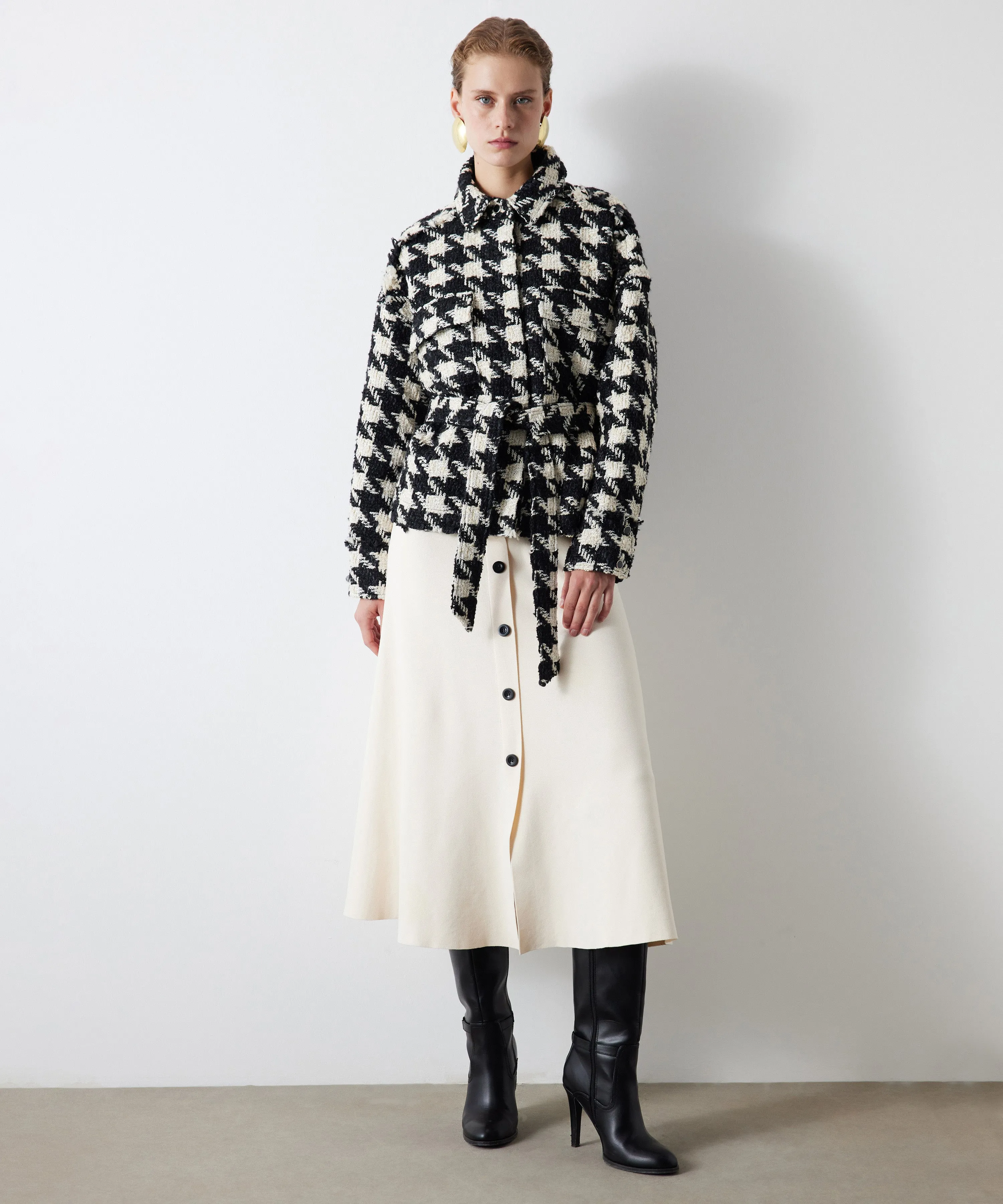 Ipekyol Hounds Tooth Pattern Coat White