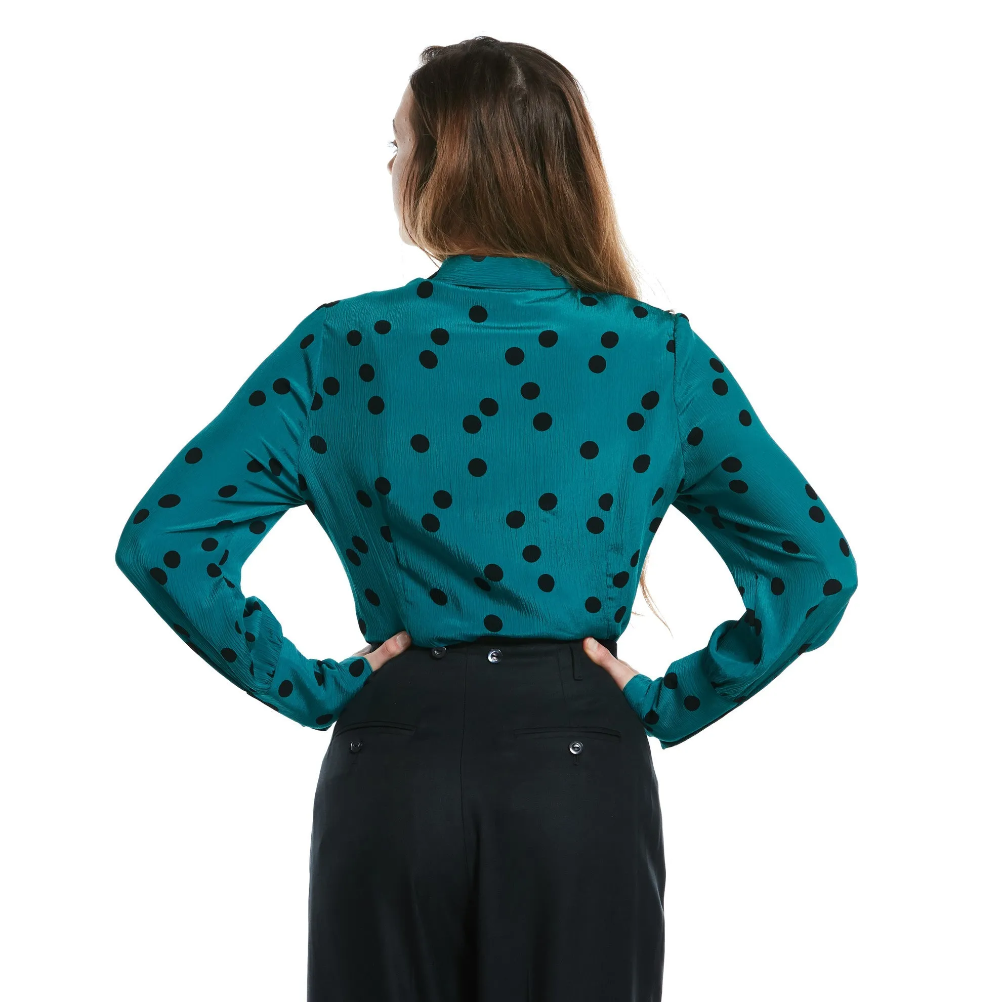 J. Peterman Women's Long Sleeve Irregular Polka Dot Silk Blouse