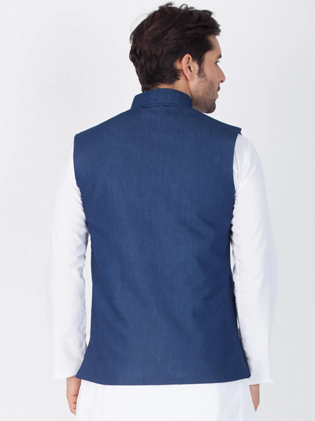 Jashvi Men's Blue Cotton Blend Ethnic Jacket