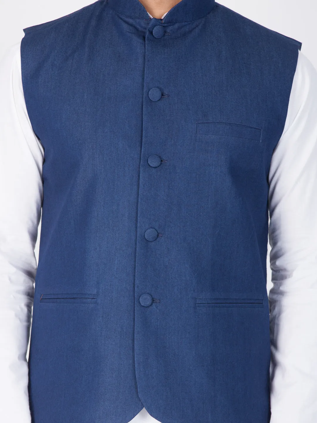 Jashvi Men's Blue Cotton Blend Ethnic Jacket