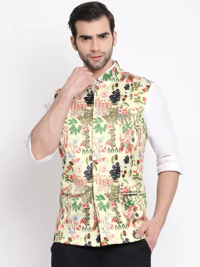 Jashvi Men's Green Digital Printed Royal Nehru Jacket