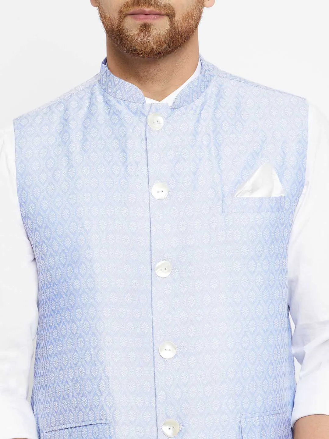 Jashvi Men's Lavender acquard Nehru Jacket