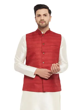 Jashvi Men's Maroon Silk Blend Nehru Jacket