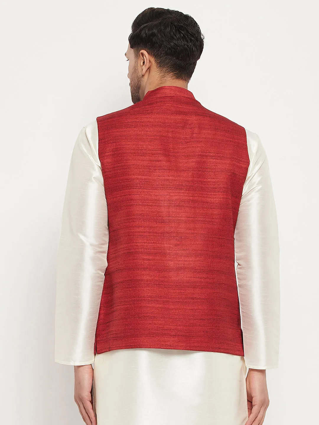 Jashvi Men's Maroon Silk Blend Nehru Jacket