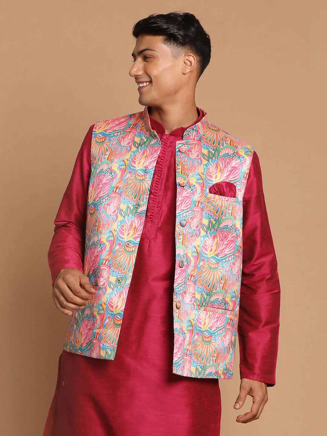 Jashvi Men's Multi-Color Printed Nehru Jacket