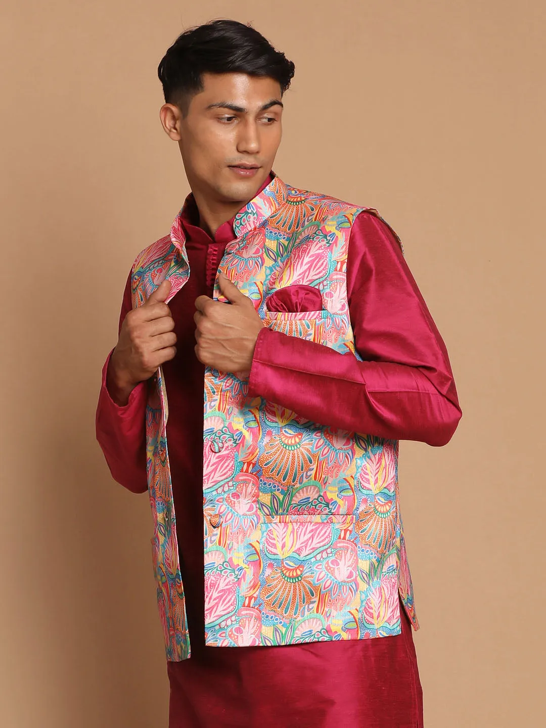 Jashvi Men's Multi-Color Printed Nehru Jacket