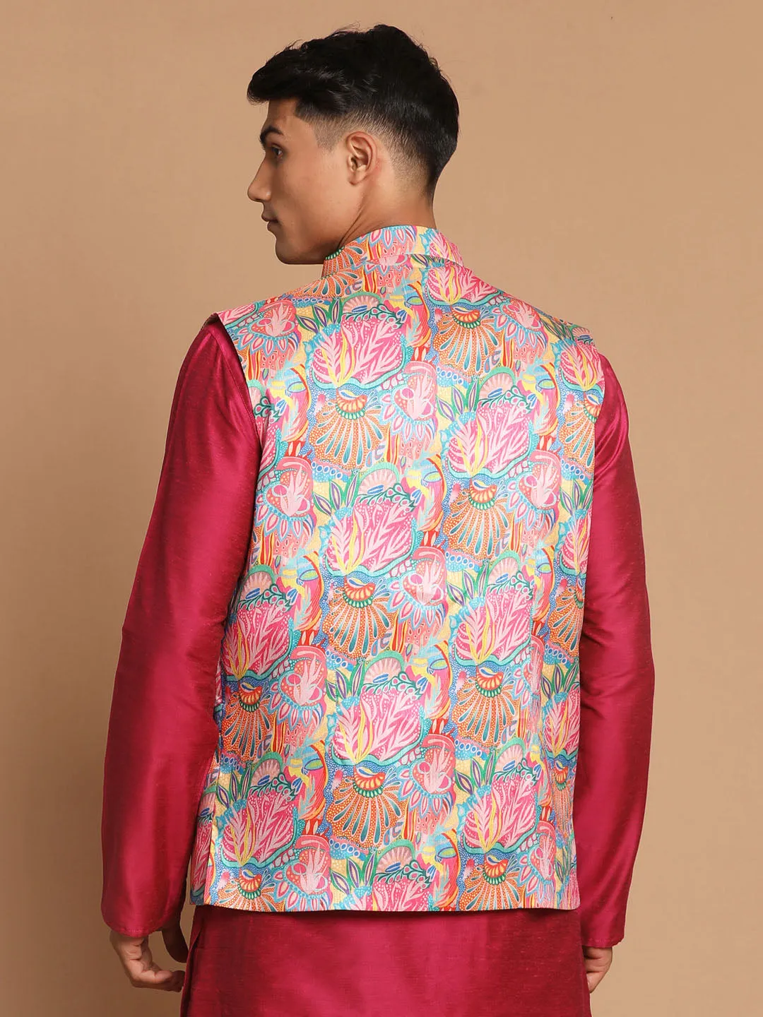 Jashvi Men's Multi-Color Printed Nehru Jacket