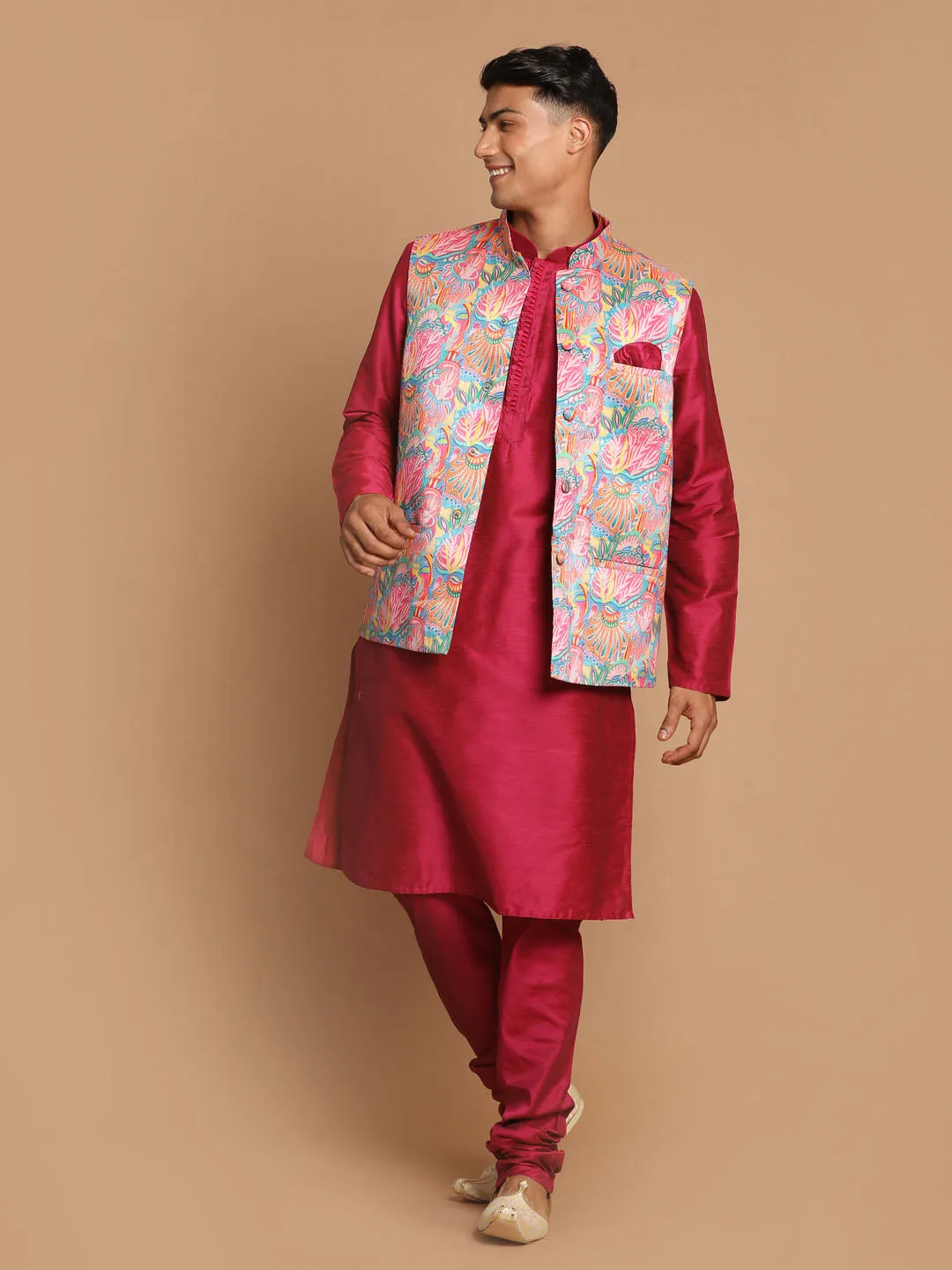 Jashvi Men's Multi-Color Printed Nehru Jacket