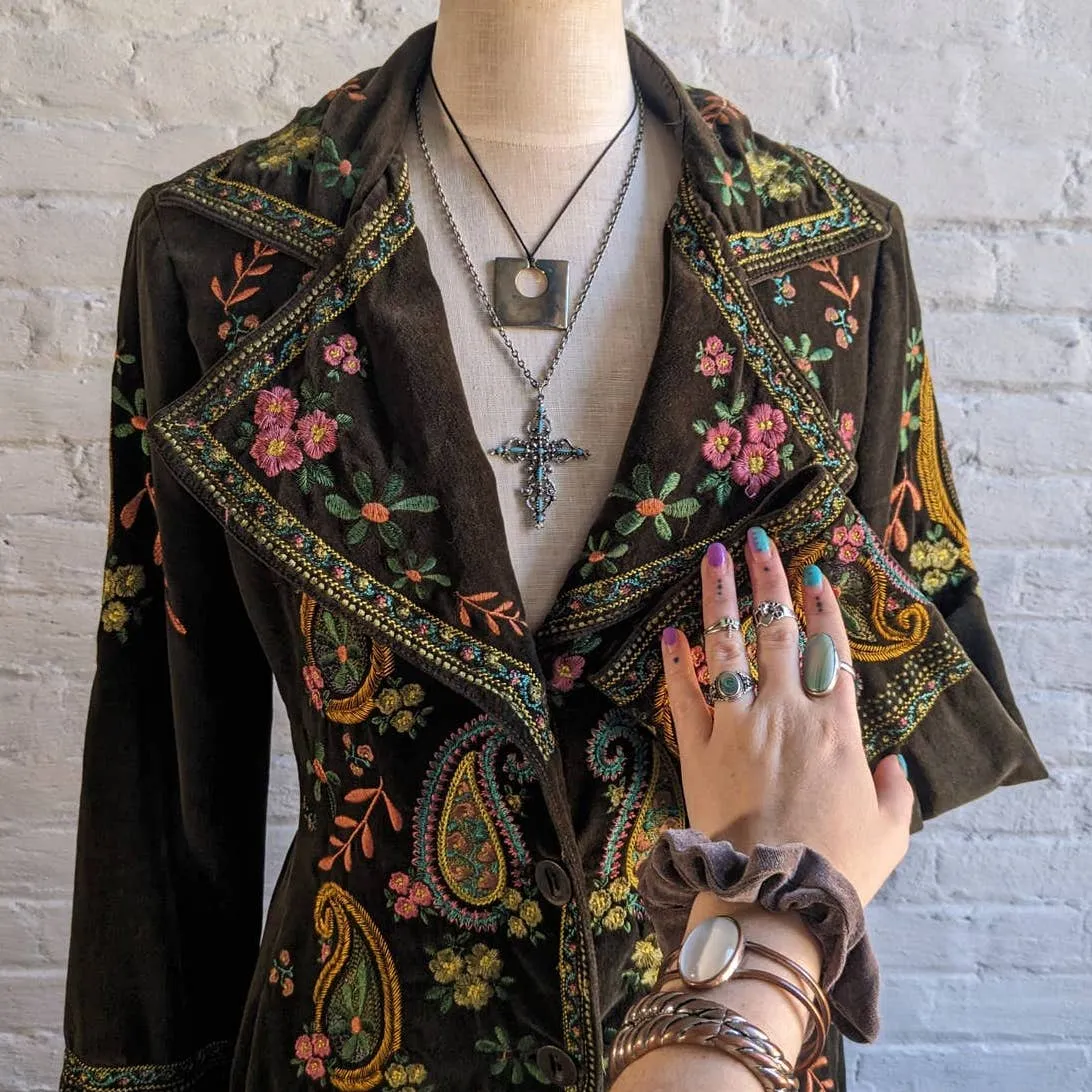 Johnny Was Velvet Boho Floral Penny Lane Duster Embroidered Coat Hippie Jacket