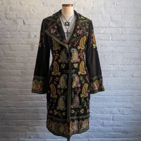 Johnny Was Velvet Boho Floral Penny Lane Duster Embroidered Coat Hippie Jacket