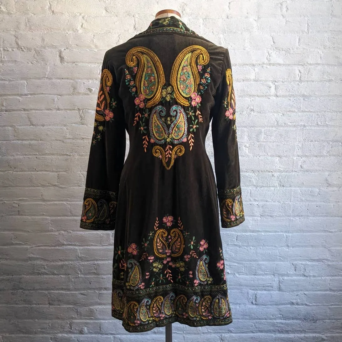 Johnny Was Velvet Boho Floral Penny Lane Duster Embroidered Coat Hippie Jacket