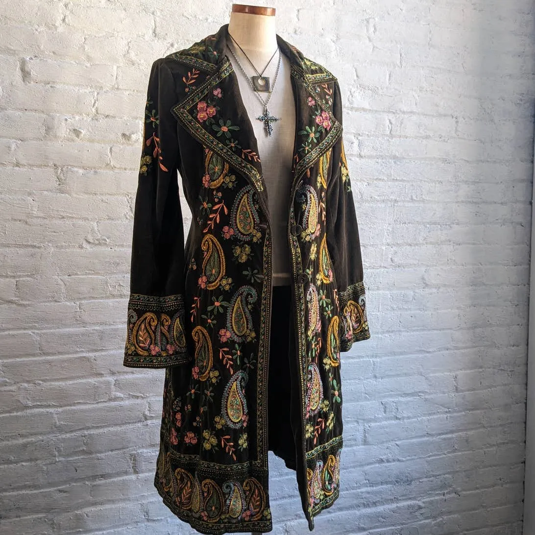 Johnny Was Velvet Boho Floral Penny Lane Duster Embroidered Coat Hippie Jacket