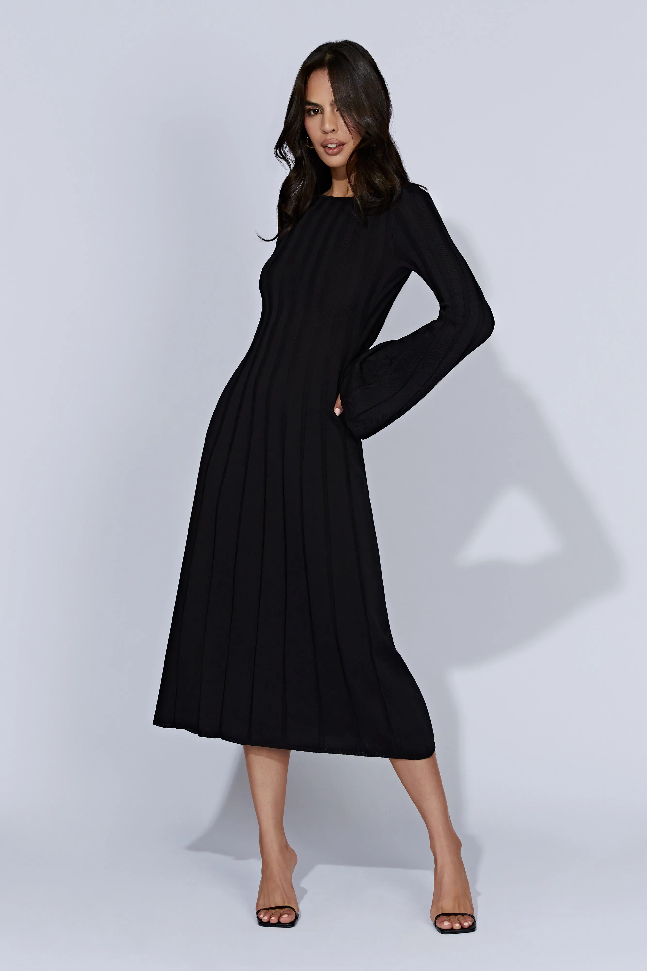 Juniper Flare Sleeve Knit Midi Dress - Black