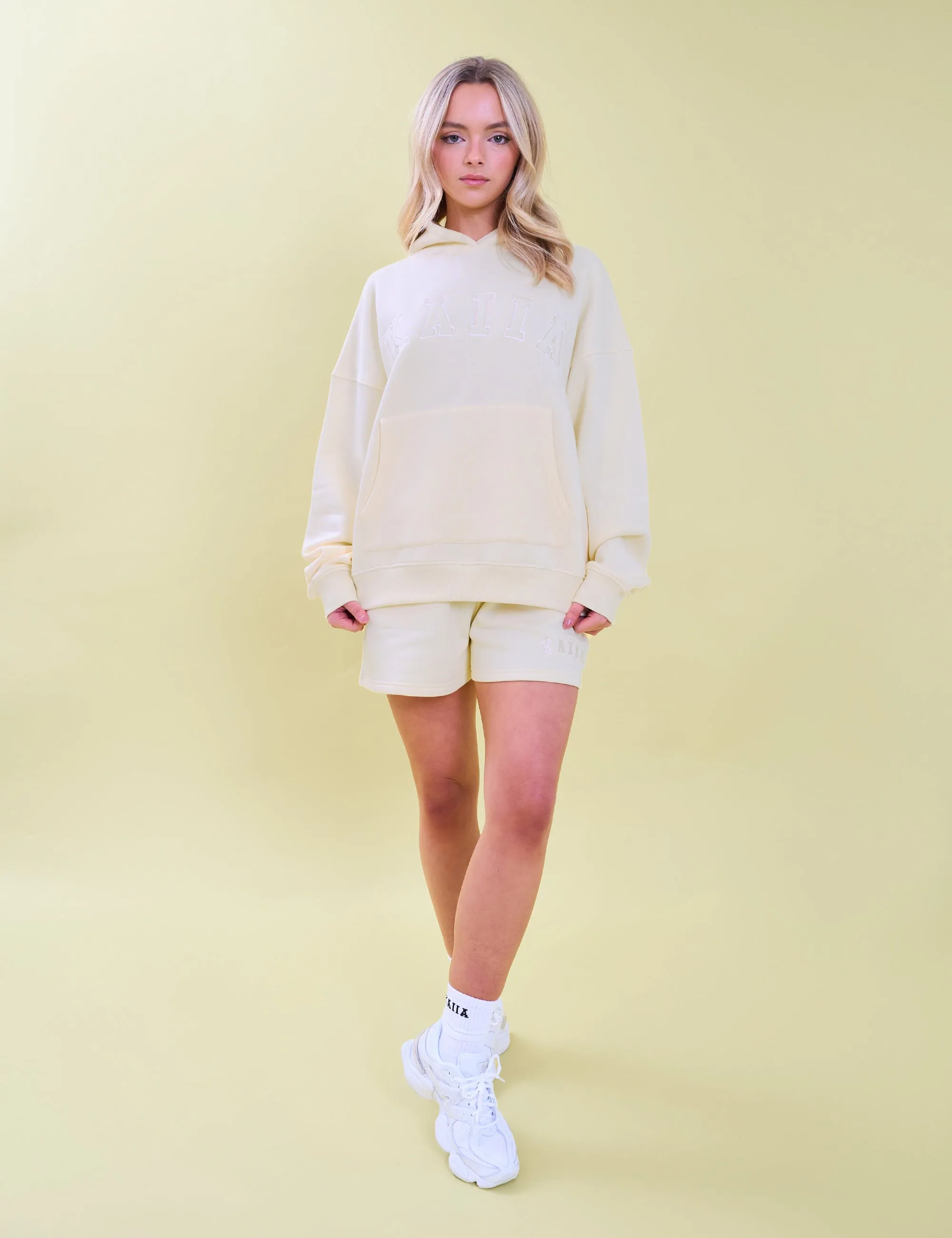 Kaiia Slogan Oversized Hoodie Lemon