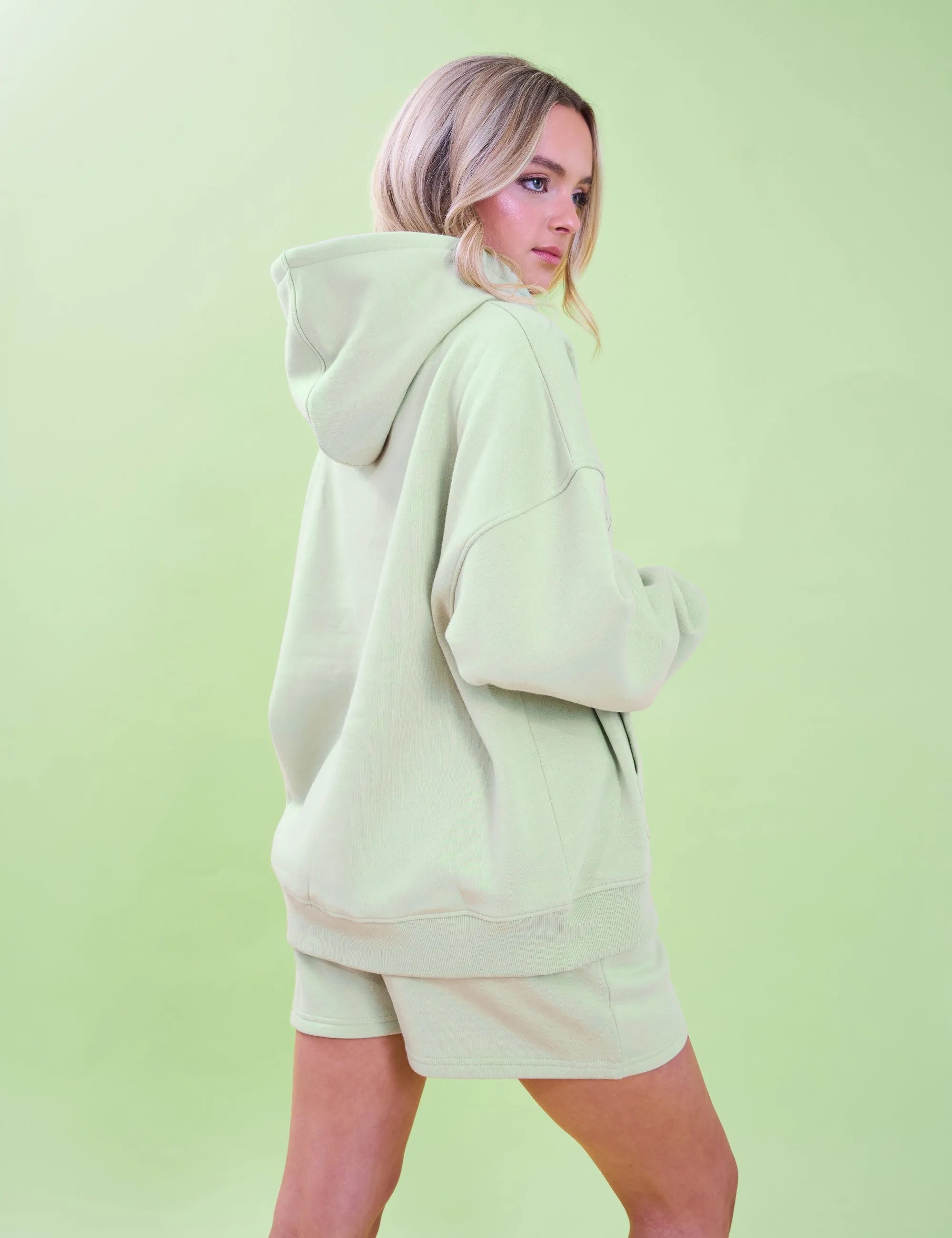 Kaiia Slogan Oversized Hoodie Light Green