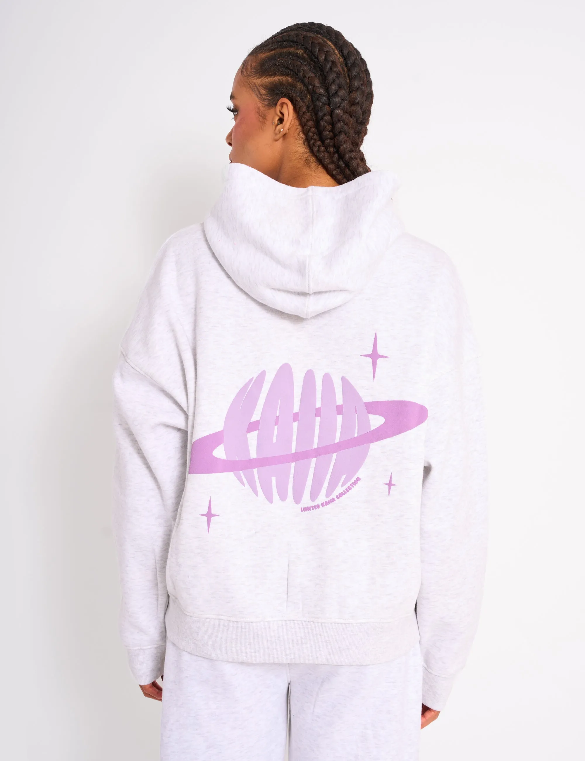 Kaiia Star Graphic Oversized Hoodie Grey Marl