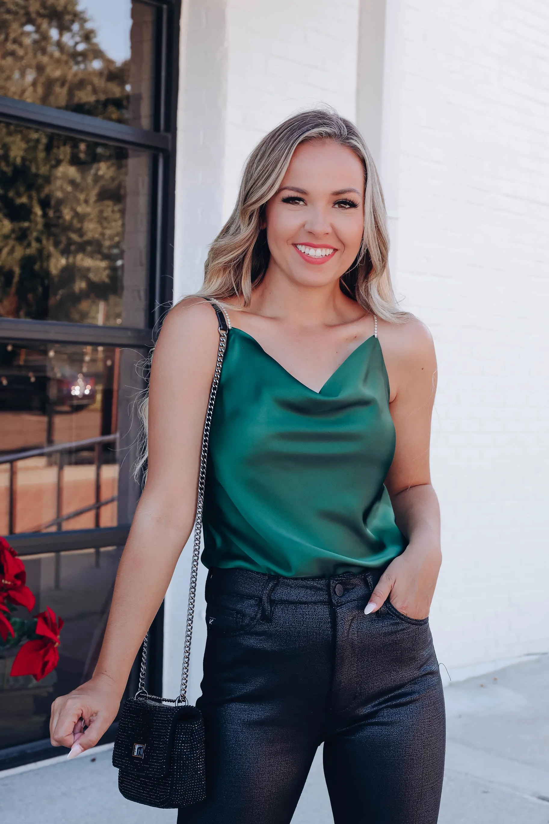 Kent Rhinestone Strap Cami - Green