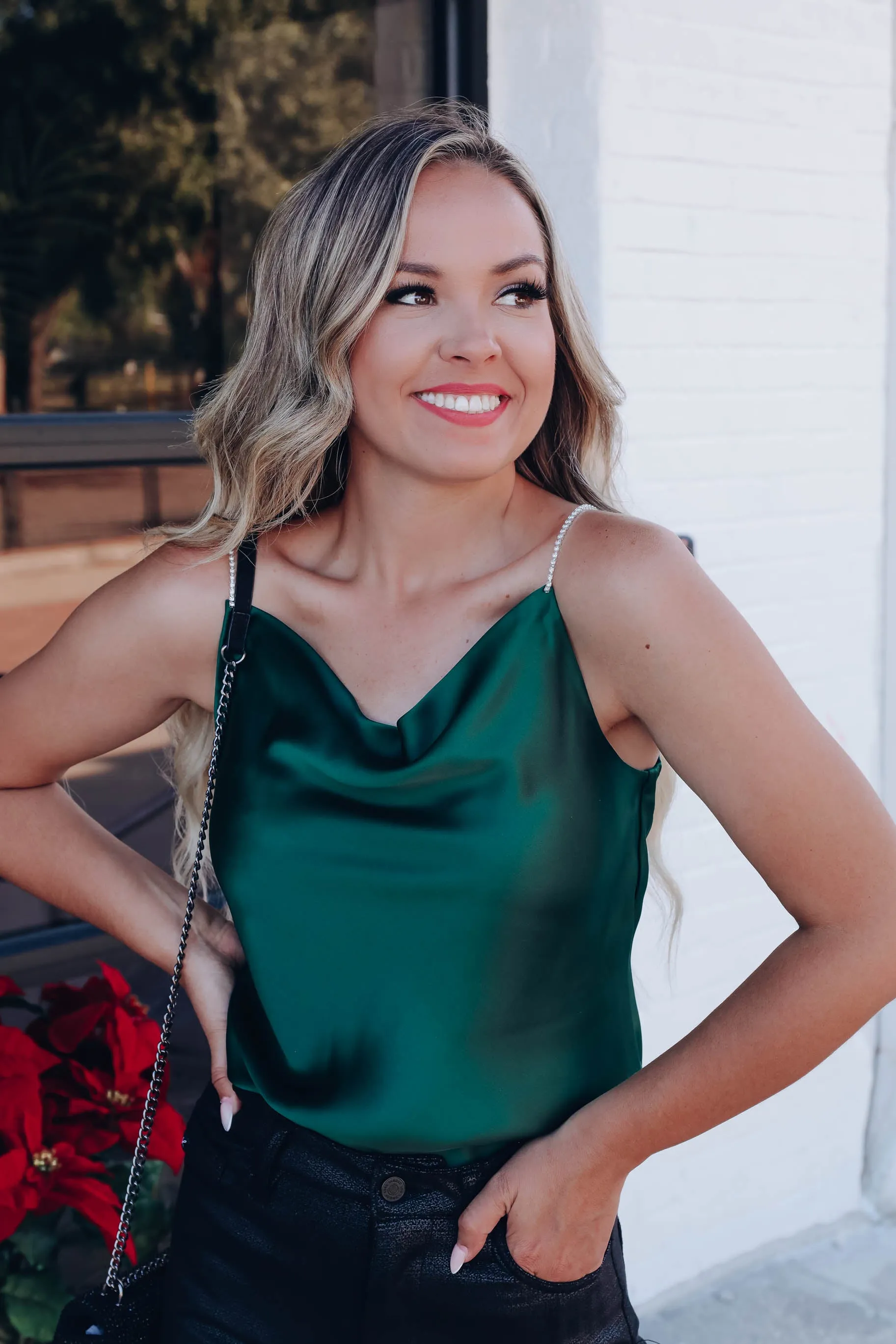 Kent Rhinestone Strap Cami - Green