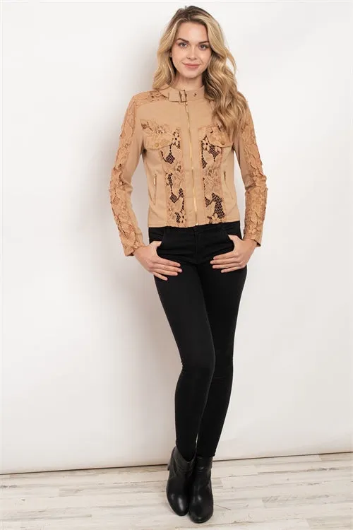 Khaki Brown Lace Moto Jacket