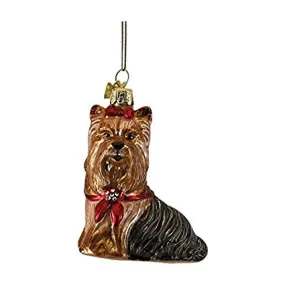 Kurt Adler Yorkshire Terrier with Red Scarf Glass Ornament