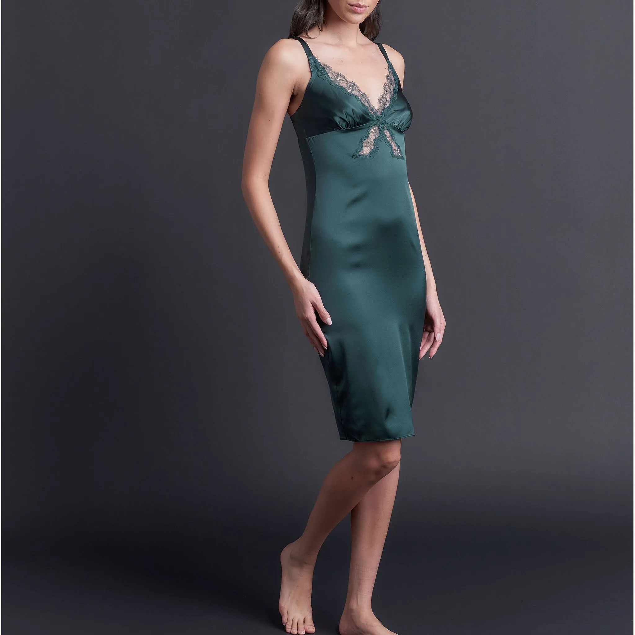 Laetitia Slip in Forest Green Stretch Silk Charmeuse