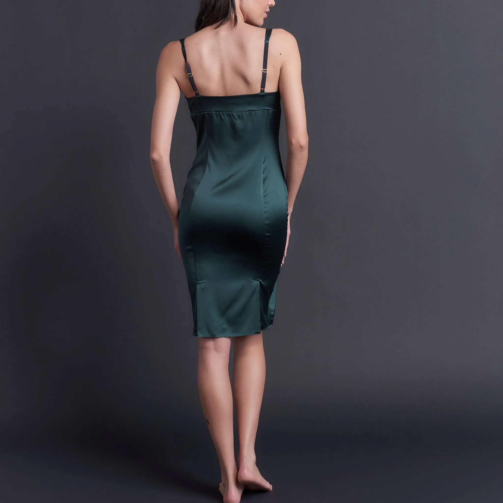 Laetitia Slip in Forest Green Stretch Silk Charmeuse