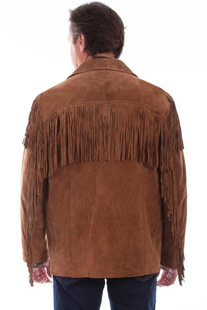 Leather jacket Men's Traditional Native Brown Classic Suede Leather Western Jacket With Braided Fringes Country Side Red Indian Western Wear