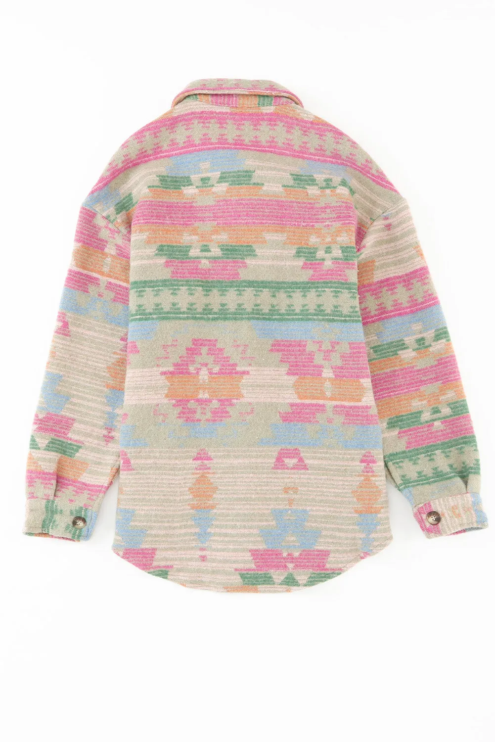 Light Pink Aztec Patch Drawstring Hooded Zip Up Jacket