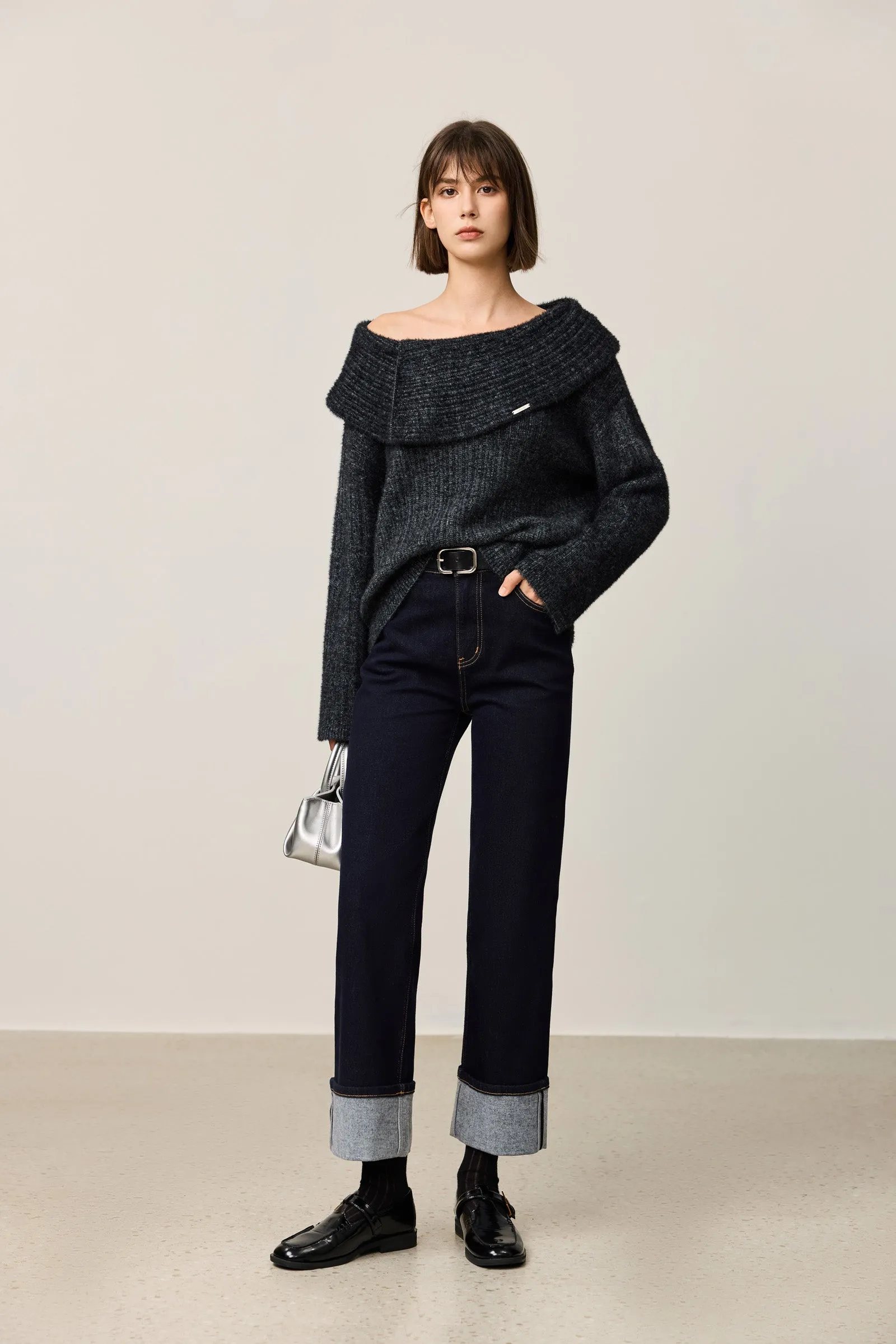 LILY Chic Off-Shoulder Cowl Neck Crop Sweater