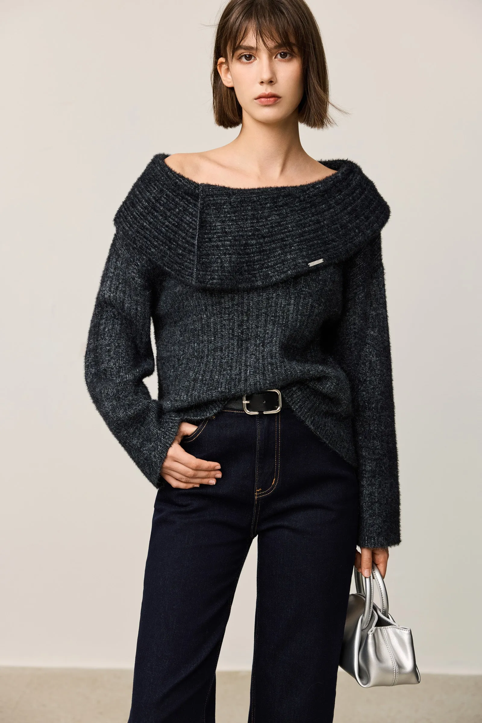 LILY Chic Off-Shoulder Cowl Neck Crop Sweater